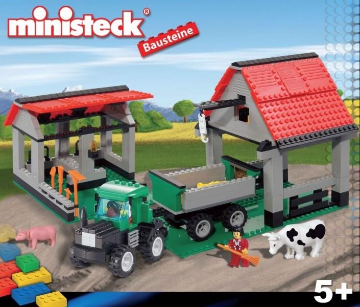 Tracteur avec remorque et hangar Briques Ministeck