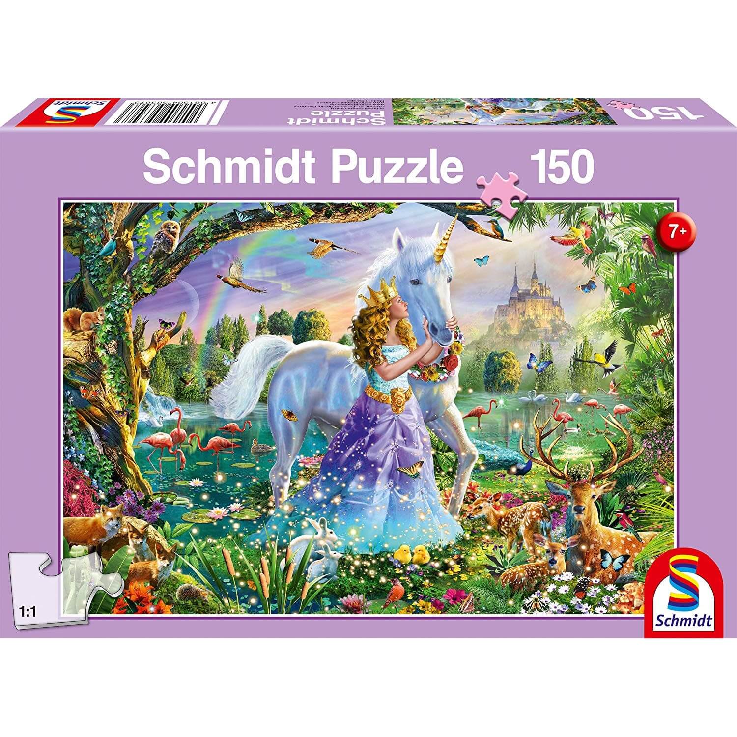 Puzzle 150 pièces : Princesse avec licorne et château - Schmidt - Rue des  Puzzles