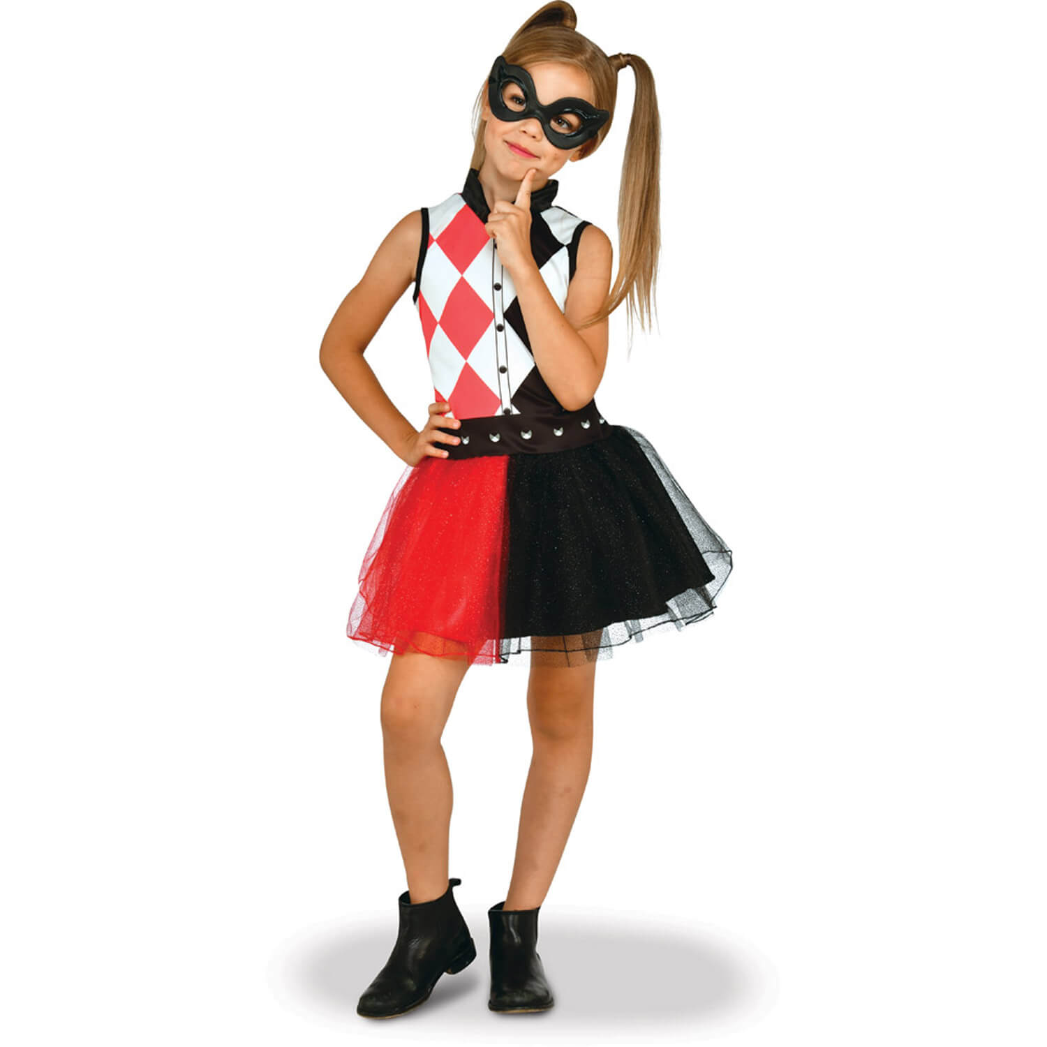 Gant Sans Doigts Harley Fille - Coloré Rouge/bleu, Pour Déguisement, Carnaval, Cosplay, Cadeau Enfant