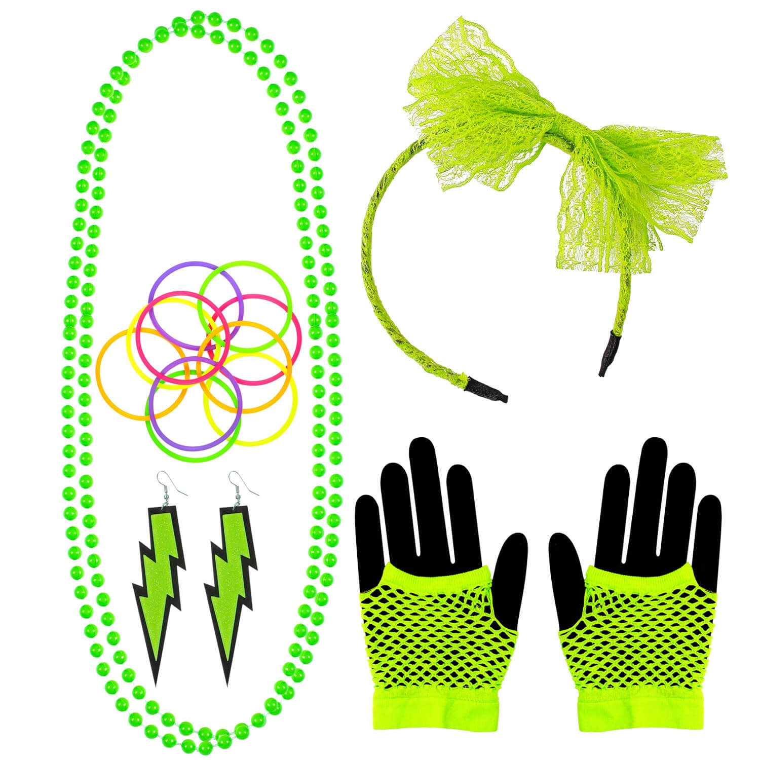 Set d'accessoires mode années 80 : Vert fluo
