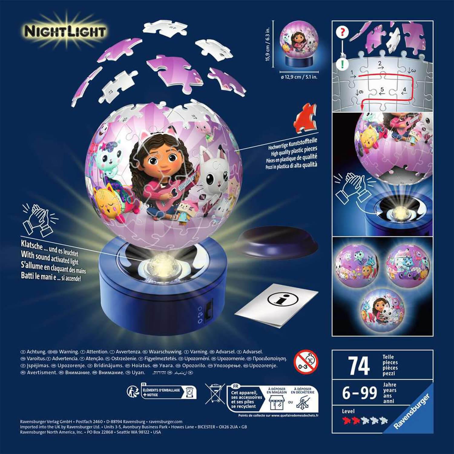 Puzzle 3D Ball 72 pièces illuminé : Gabby et la maison magique