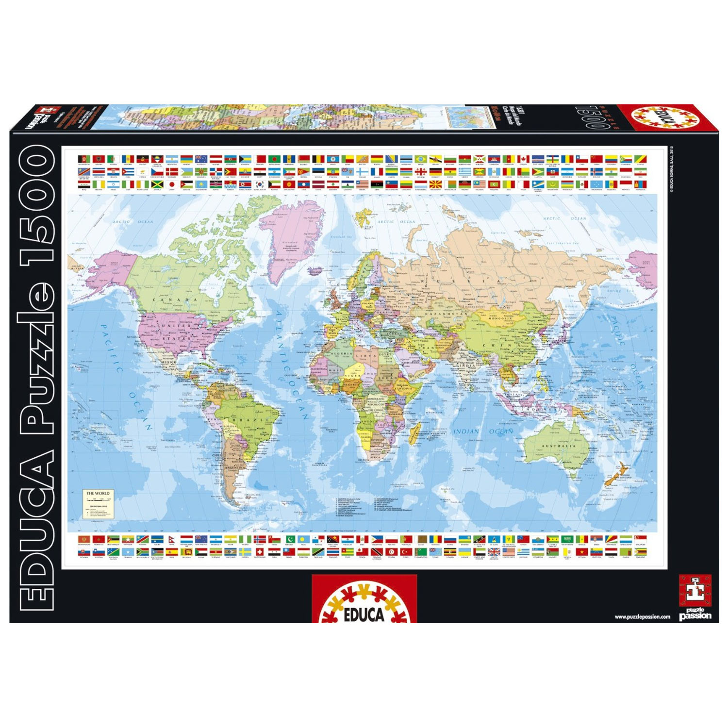 Educa Carte du monde - 1500 pièces - Puzzles123