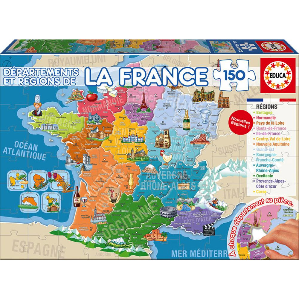 Puzzle 150 pièces : Départements et régions de la France - Educa - Rue des  Puzzles