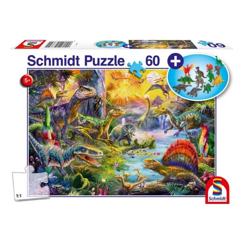 Puzzle 60 pièces : Dinosaures avec figurines