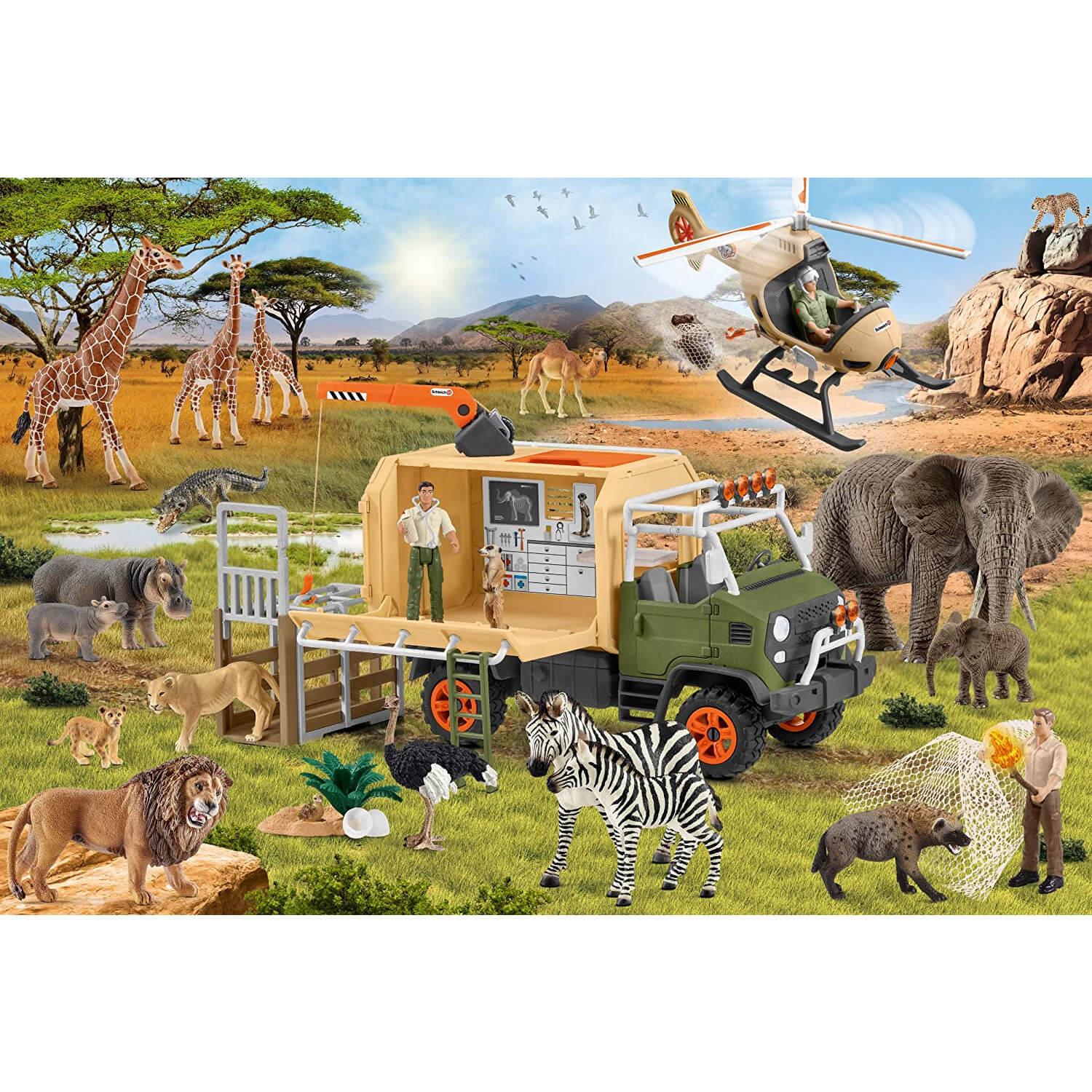 Puzzle 60 pièces avec 2 figurines Schleich : Sauvetage d'animaux aventureux  - Schmidt - Rue des Puzzles