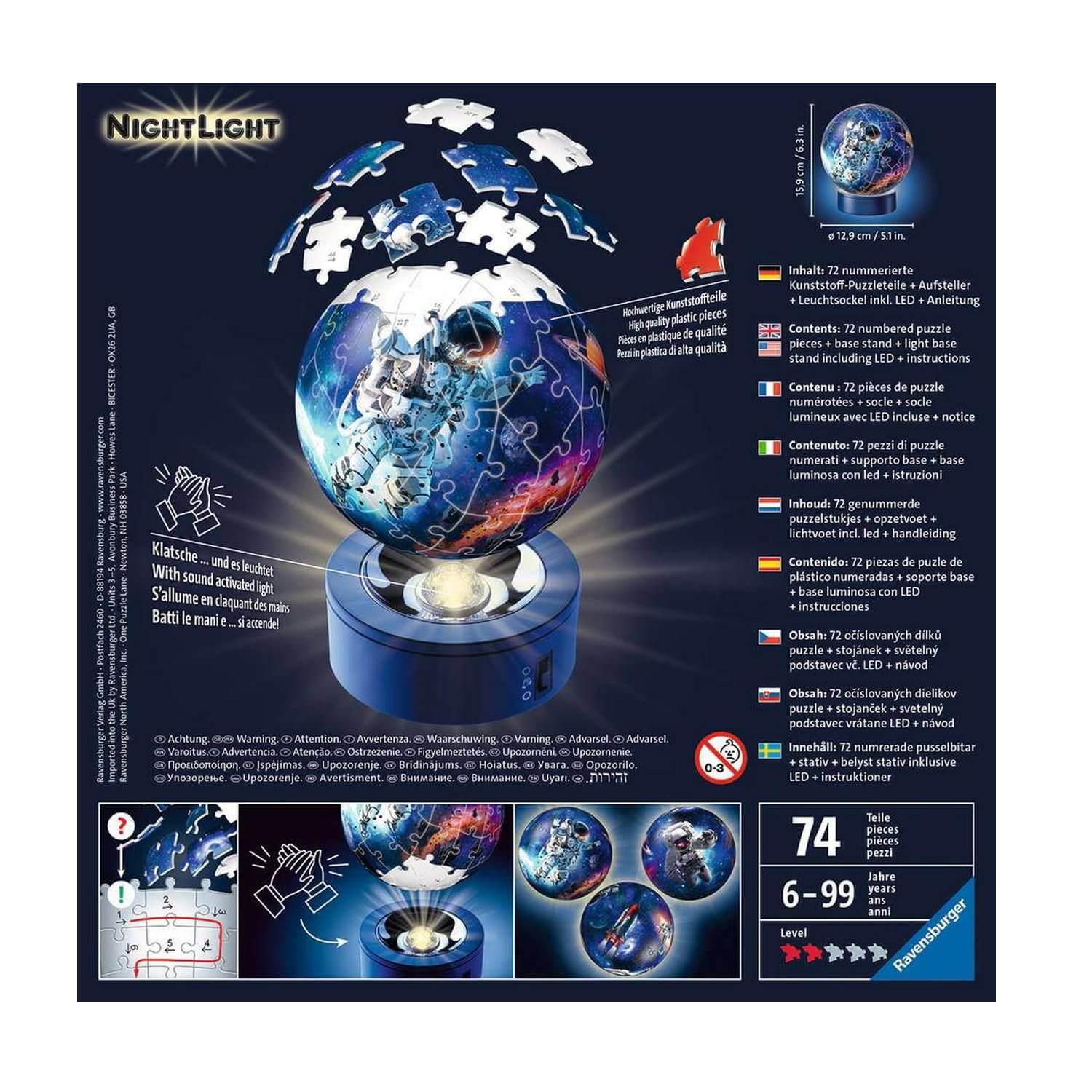 Puzzle 3D rond lumineux 72 pièces : astronaute - Ravensburger - Rue des  Puzzles