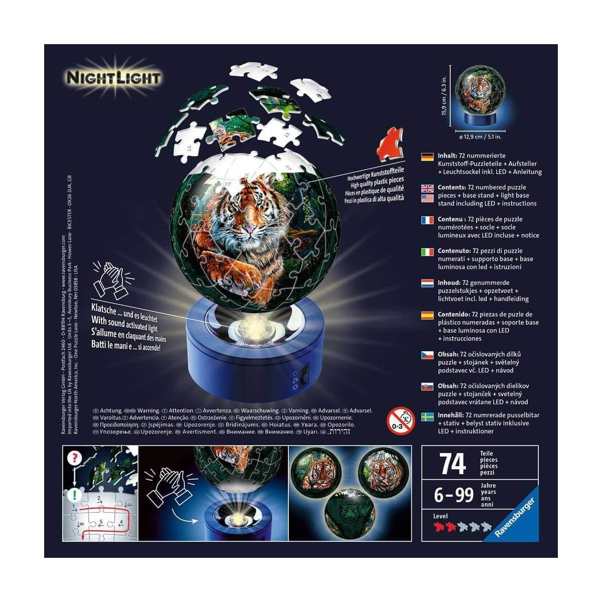 Ravensburger - Puzzle 3D Ball 72 Pièces lumineux - Félins - la