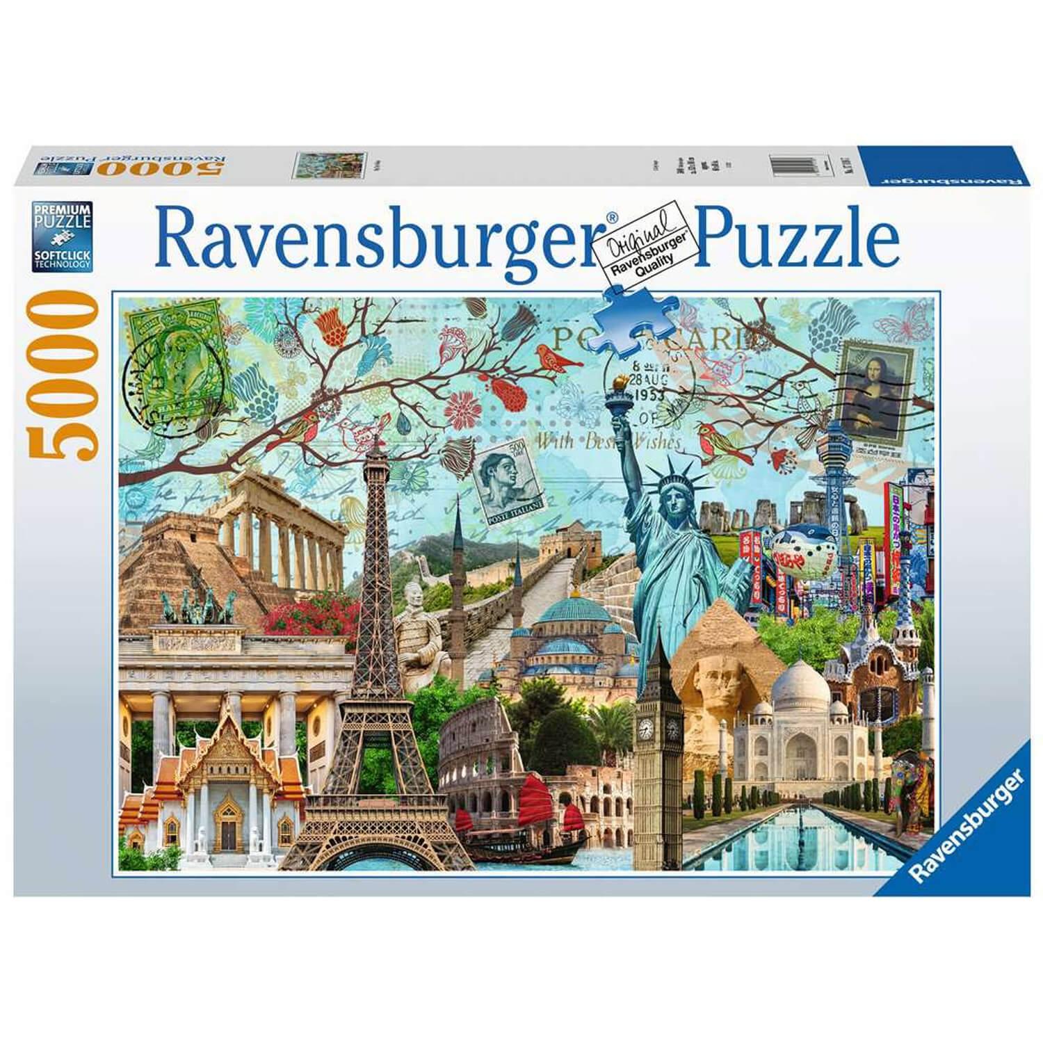 Puzzle 5000 pièces : Carte postale des monuments - Ravensburger - Rue des  Puzzles