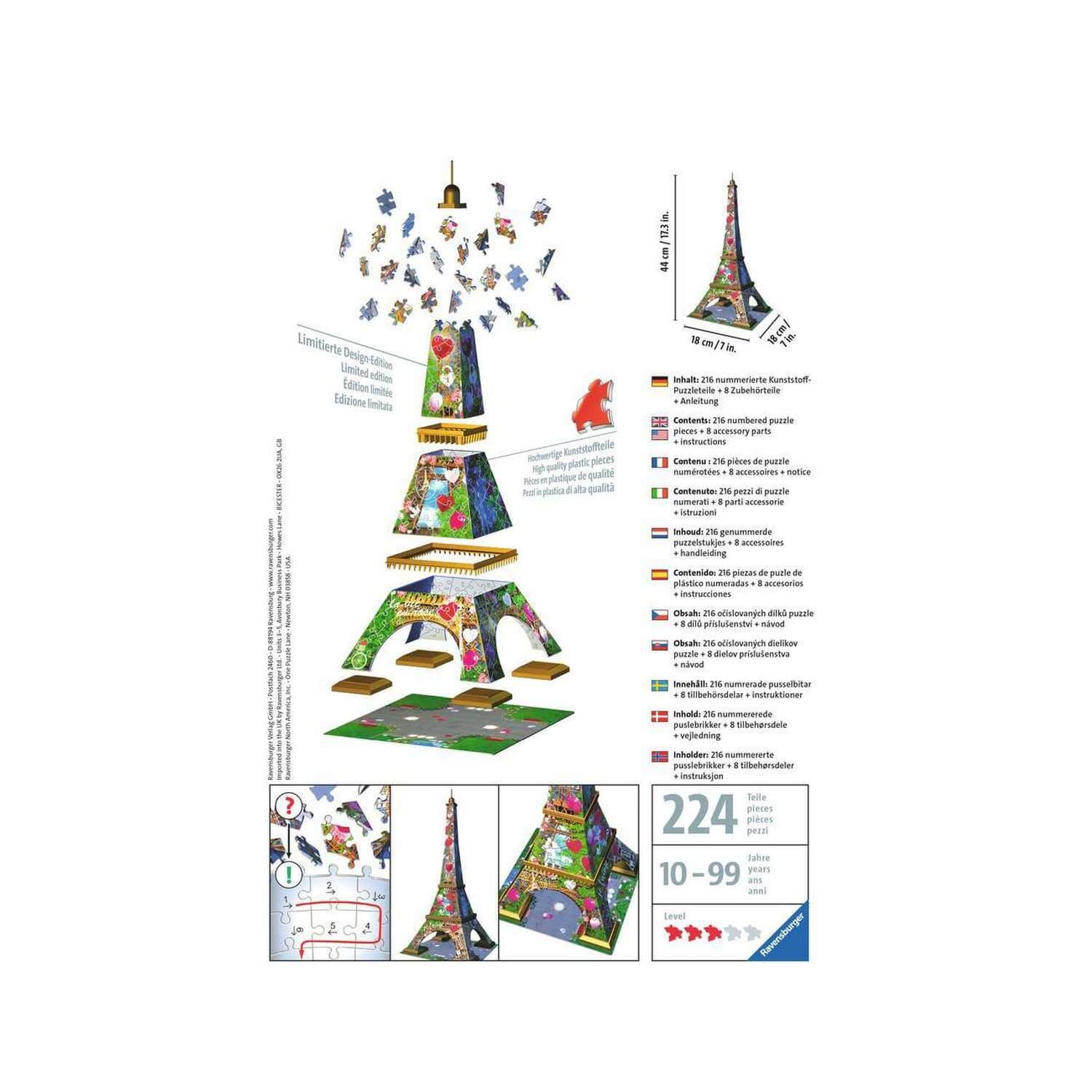 Puzzle 3D Tour Eiffel - Ravensburger - 216 pièces - sans colle -  Architecture et monument bleu - Ravensburger