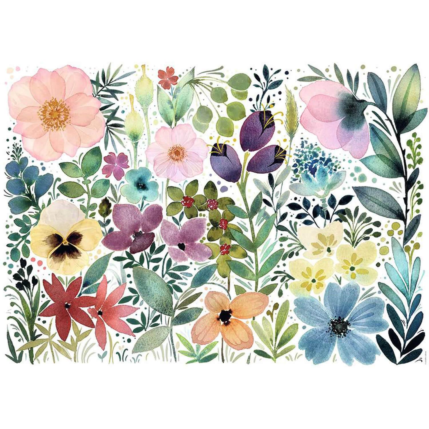 puzzle 1000 piã¨ces : l&#8217;herbier des jolies fleurs aquarellã©es, jennifer lefã¨vre (collection carte bla