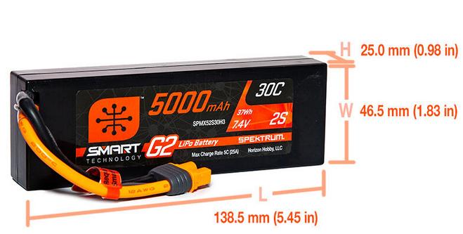 Smart Lipo 2S 7.4V 5000mAh 30C G2 Hard Case IC3