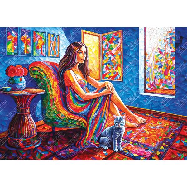 Puzzle de 1000 piezas: Mujer con gato - Elif Hurdogan Edición especial - Magnolia-8609