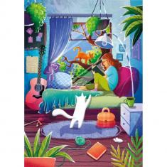 Puzzle 1000 Pieces : Girl & Cats 