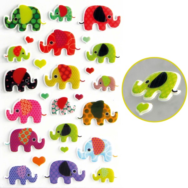 Sachet une planche de gommettes en 3D : Eléphants - Maildor-560372C