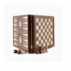 Echecs Backgammon en bois de Noyer 27 cm