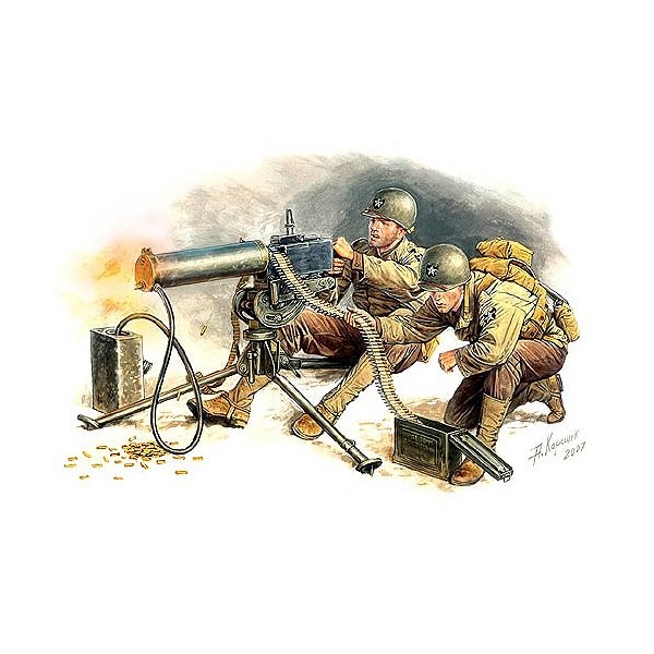 Figurines 2ème Guerre Mondiale : Equipe de mitrailleuse US Browning cal. 30 1944 - Masterbox-MB3519