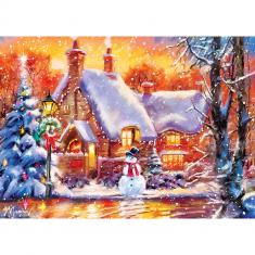 Puzzle 500 pièces : Holiday - Puzzle Glitter Chalet Bonhomme de Neige