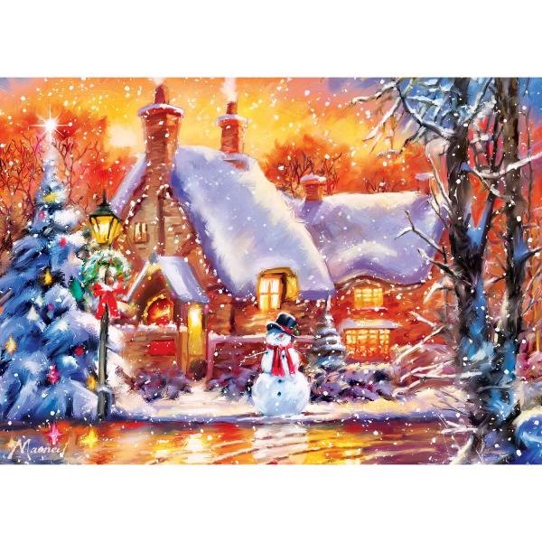 Puzzle 500 pièces : Holiday - Puzzle Glitter Chalet Bonhomme de Neige - Masterpieces-32015