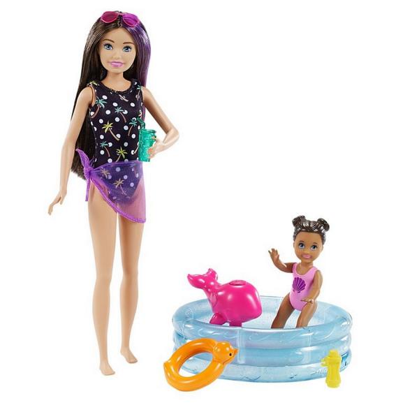 Caja de muñecas Barbie niñera piscina - Mattel-GRP39