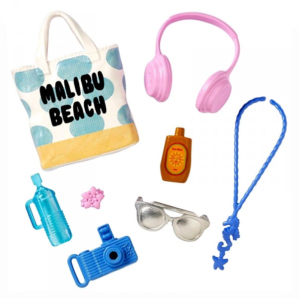 Accessoires Poupées Barbie : Pack 8 accessoires : Journée plage - Mattel-FCP32-DWD69
