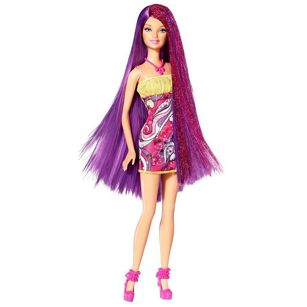 Barbie Cheveux longs : Violet avec mèches roses - Mattel-V9516-W3212