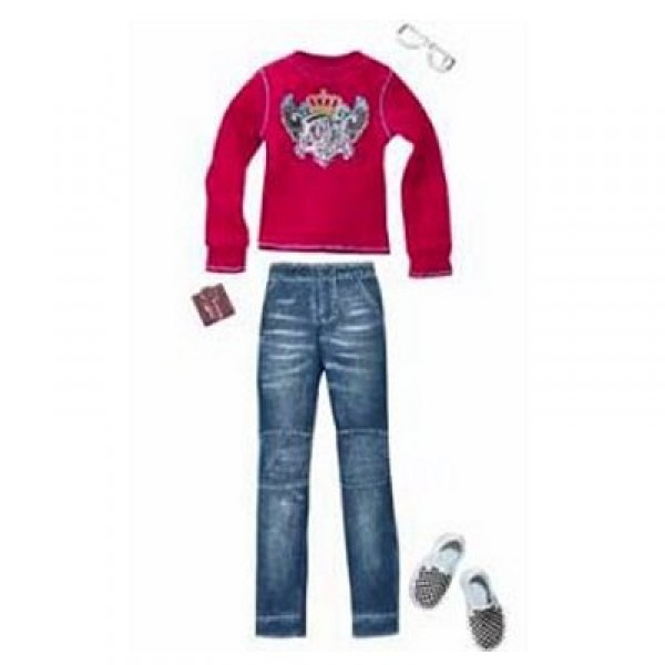 Vêtements pour poupée Ken : Jean et pull rouge avec accessoires - Mattel-N8329-T7488