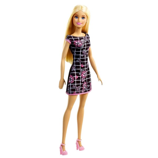 Barbie chic : Robe noire avec fleurs roses - Mattel-T7439-DGX60