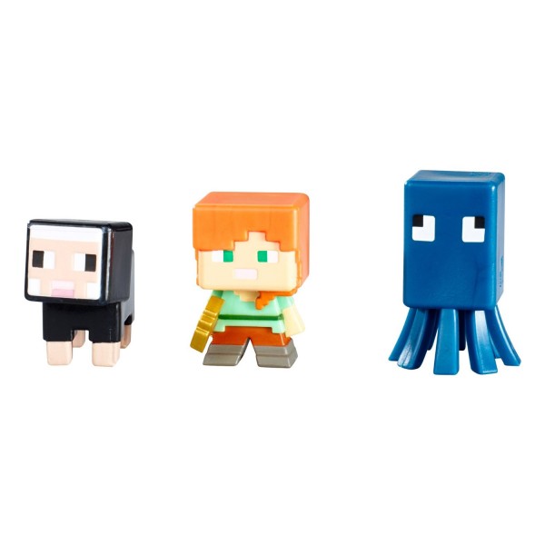 Figurine Minecraft : 3 mini figurines : Alex, Pieuvre, Mouton Noir - Mattel-CGX24-CKH40