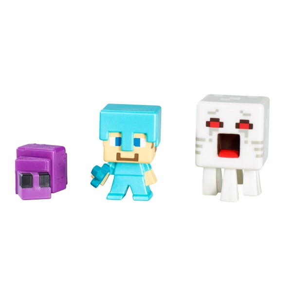 Figurine Minecraft : 3 mini figurines : Ghast, Steve en armure de diamant, Mite du Néant - Mattel-CGX24-CKH42