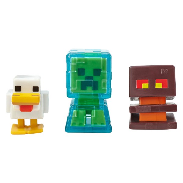 Figurines Minecraft : Série Pierre : Poule, Creeper, Cube de magma - Mattel-CGX24-CKH36
