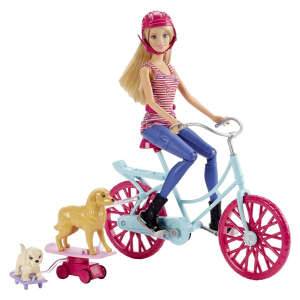 Poupée Barbie à vélo avec ses chiens - Mattel-CLD94