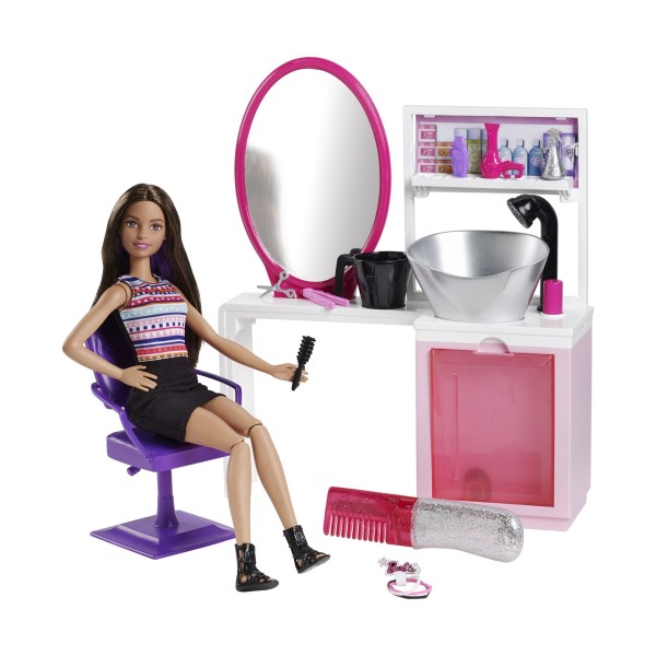 Poupée Barbie brune et studio de coiffure - Mattel-DTK04-DMM65