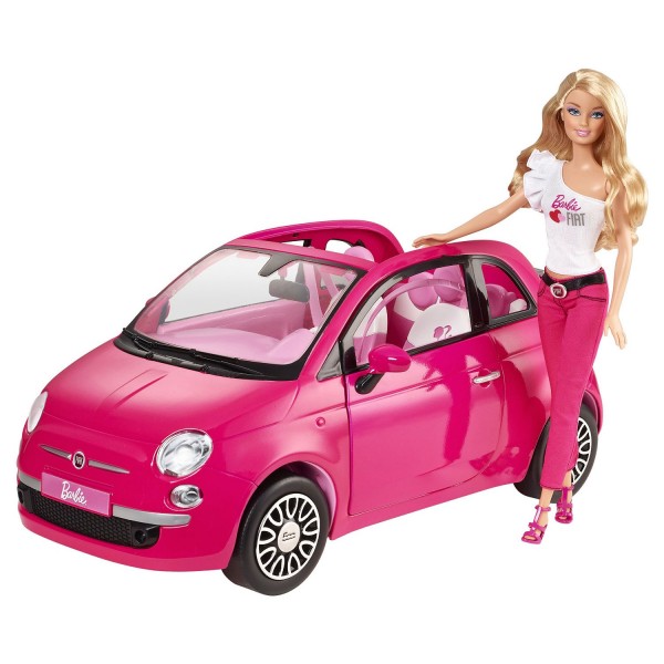 Poupée Barbie et sa Fiat 500 rose - Mattel-Y6857