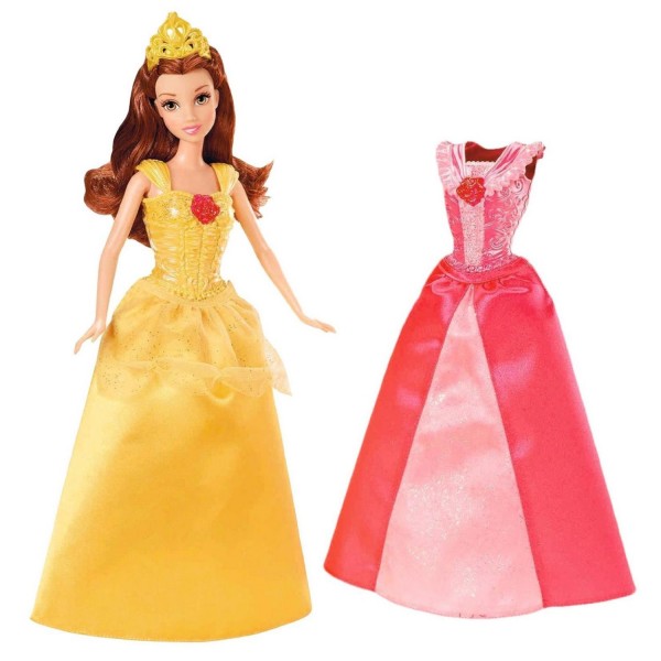 Poupée Princesses Disney : Princesse et robes à paillettes : Belle - Mattel-X9357-X9359