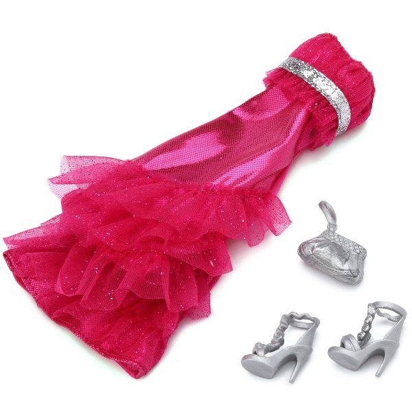 Vêtements pour poupée Barbie Fashionistas : Robe rose et argent - Mattel-N8328-W3181