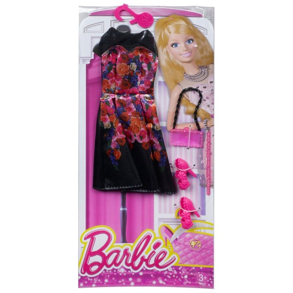 Vêtements pour poupée Barbie : Tenue de soirée : Robe noire fleurie - Mattel-CFX92-CFX94