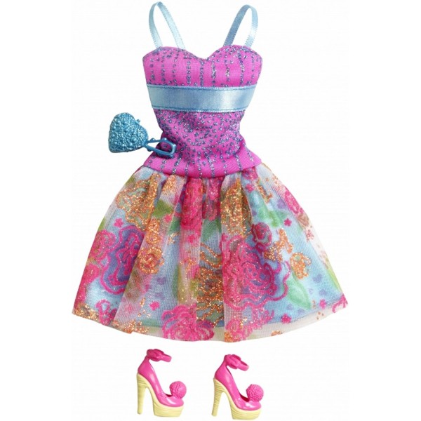 Vêtements pour poupée Barbie Fashionistas : Robe de soirée bustier rose et bleu - Mattel-N8328-X7848