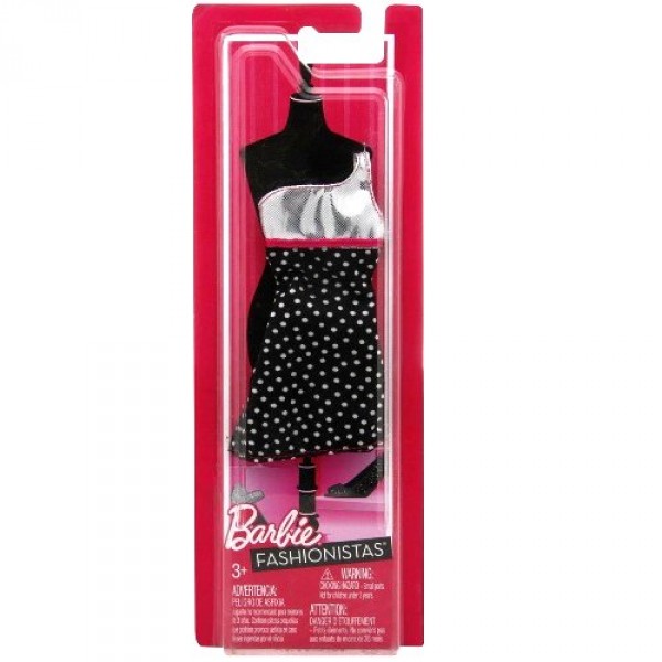 Vêtements pour poupée Barbie Robe fabuleuse : Noire à pois argentés - Mattel-N4875-Y0373