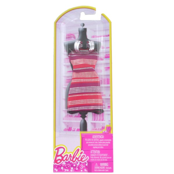 Vêtements pour poupée Barbie Robe fabuleuse : Robe rouge rayée argent - Mattel-N4875-BCN48