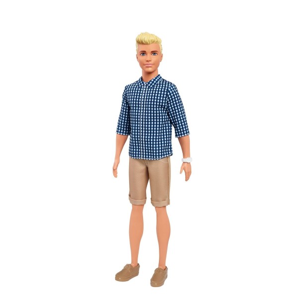 Poupée Barbie Fashionistas : Ken en bermuda et chemise à carreaux blanche et bleue - Mattel-DWK44-FHN39