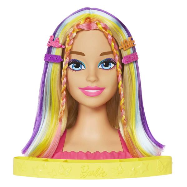 Tête À Coiffer Blonde Barbie Avec Mèches Arc-En-Ciel  - Mattel-HMD78