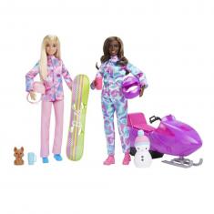 Coffret Barbie : 2 Poupees Barbie Sports d'hiver avec Motoneige 