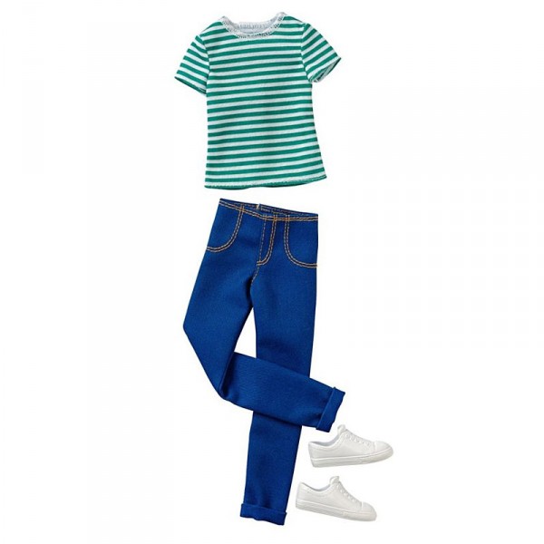 Vêtements pour poupée Ken : Tenue : Tee shirt à rayures et pantalon casual cool - Mattel-CFY02-DWG75
