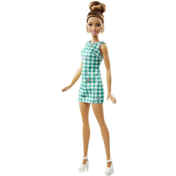 Poupée Barbie fashionistas : Robe à carreaux blanches et vertes - Mattel-FBR37-DVX72