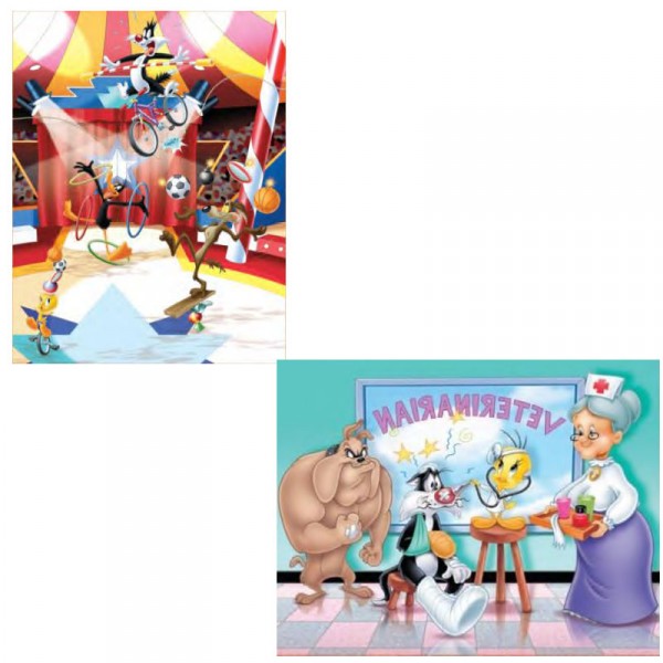 Puzzle 2 x 25 pièces : Looney Tunes, Chez le vétérinaire et au cirque - MB-39704-39706
