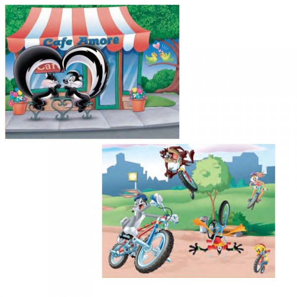 Puzzle 2 x 25 pièces : Looney Tunes, en amoureux et VTT au parc - MB-39704-39705