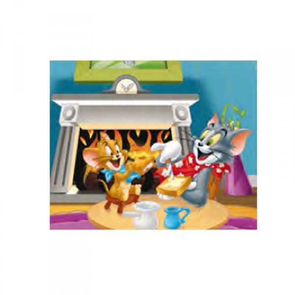 Puzzle 60 pièces : Tom et Jerry, Dîner au coin du feu - MB-A7666-A7668