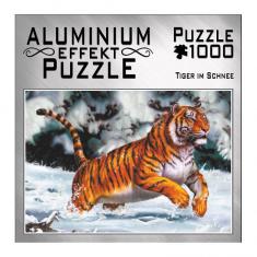 1000 Teile Puzzle: Aluminiumeffekt: Tiger im Schnee