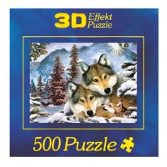 OKWallArt Puzzle 500 pièces 3 loups ludiques pour adultes et enfants 