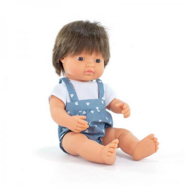ML Poupées: POUPÉE GARCON EUROPEEN CHEVEUX BRUNS HABILLÉES 38 cm - Miniland-8233209